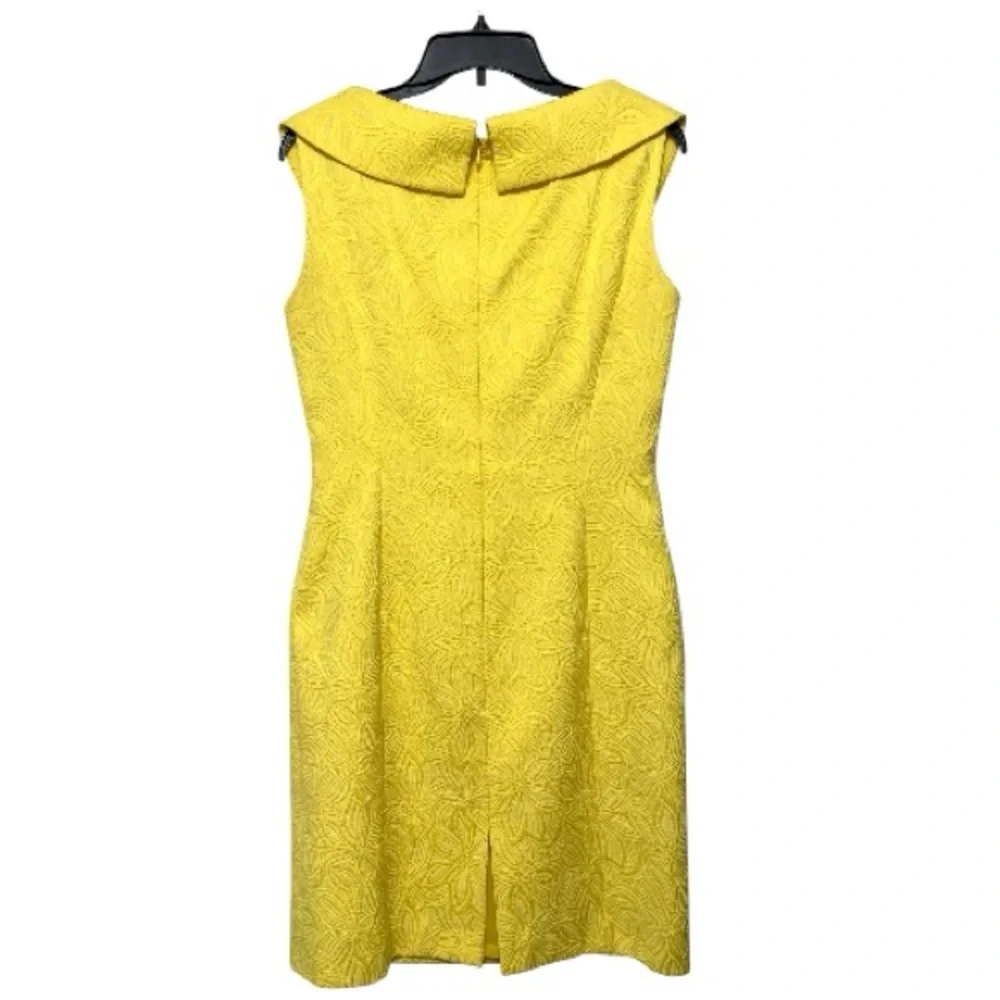 Tahari‎ Arthur S Levine Yellow Textured Sheath Sleeveless Collared Dress Size 6
